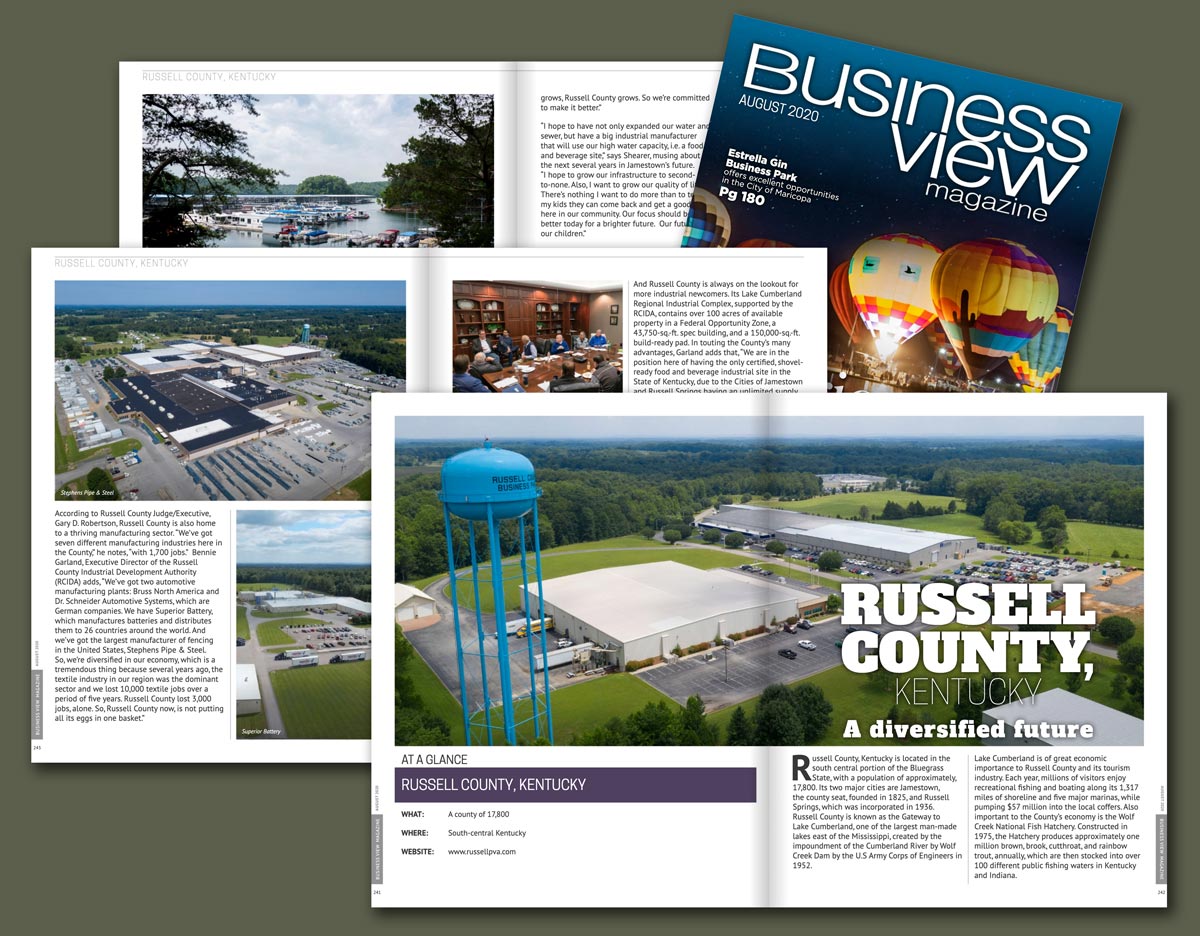 Spread of Business View Magazine's feature of Russell County, Kentucky.
